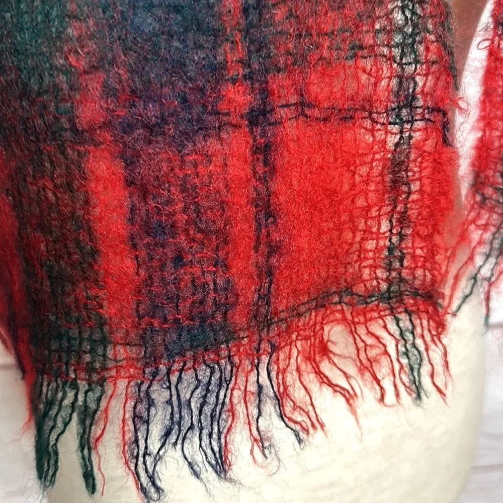 Highlands Vintage Mohair Scarf Red Plaid made in Scotland Men’s Women’s